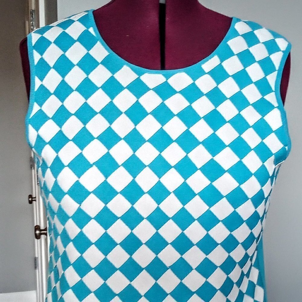 Willi Smith Turquoise & White Diamond Woven Tank